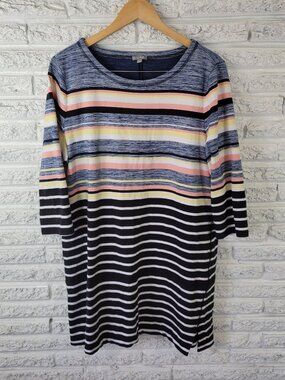 T by Talbots Women's XL Dress Multi Striped 3/4 Sleeve Side Slit STR107E